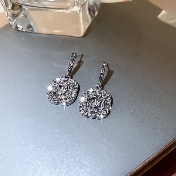 GlitzBlitz Boutique Jewelry - Any 2/$20! Silver Square Crystal Pave Drop Stud Earrings